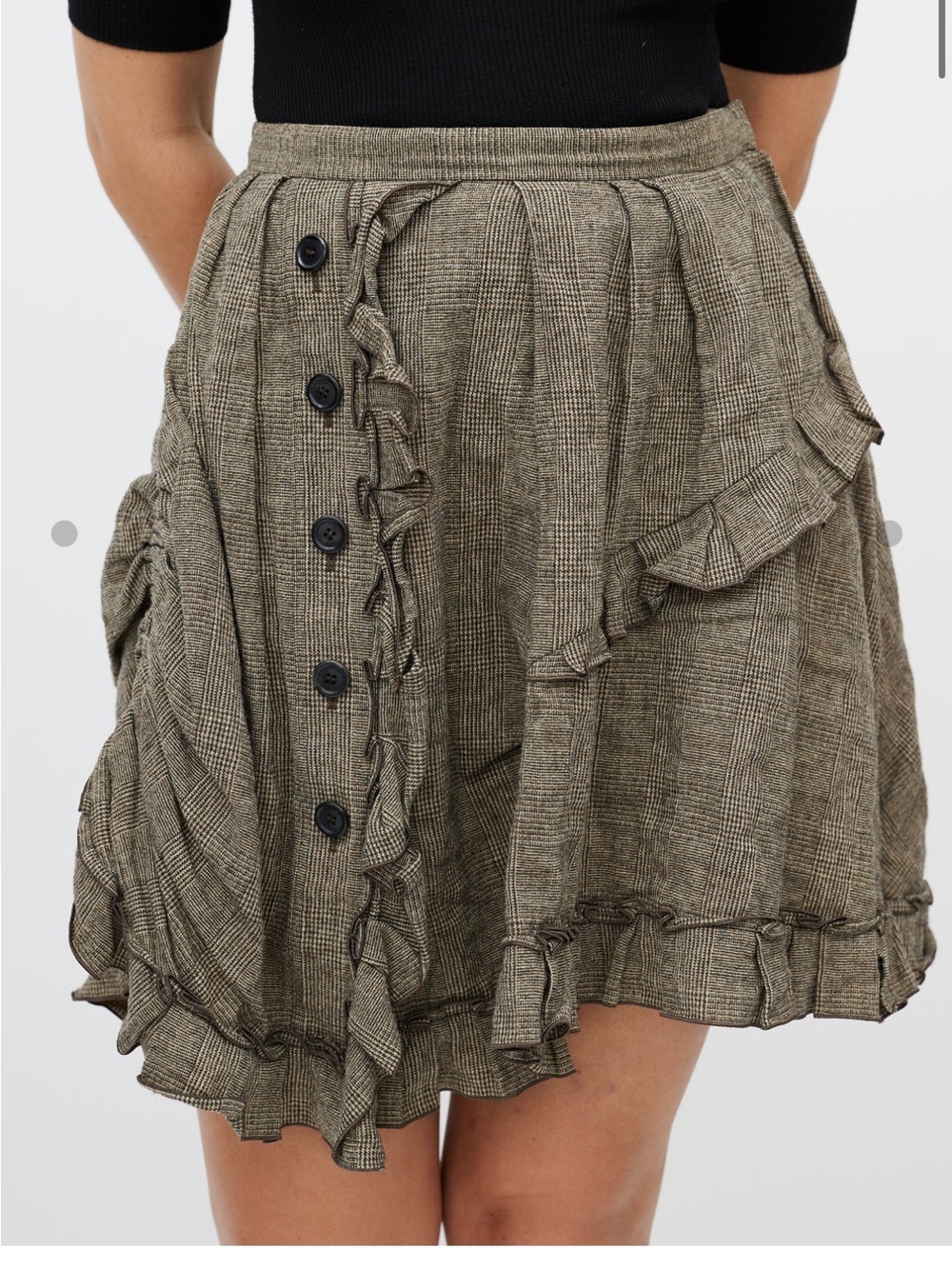 Louis Vuitton Olive-Taupe Ruffle-Trim Button Mini Skirt